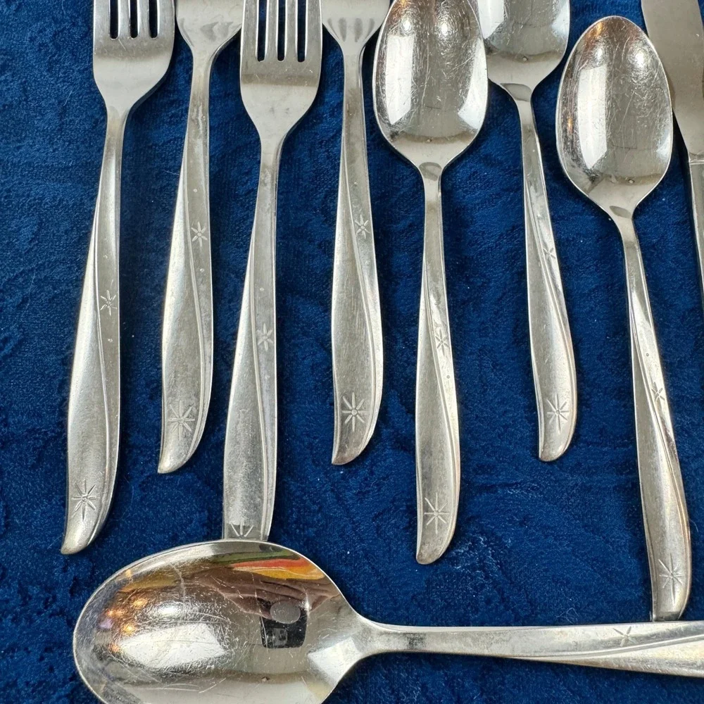 Vintage Oneida Community Twin Star Stainless Flatware 10pc MCM Starburst 1959